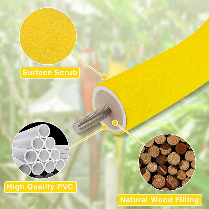 Rypet U-Shaped Parrot Perch, Quartz Bird Perch for Cage(Yellow S) | Safe Chew & Rest Perch, Durable Non-Toxic Cage Accessory, for Parakeets, Cockatiels, Lovebirds, Budgies & Small Conures