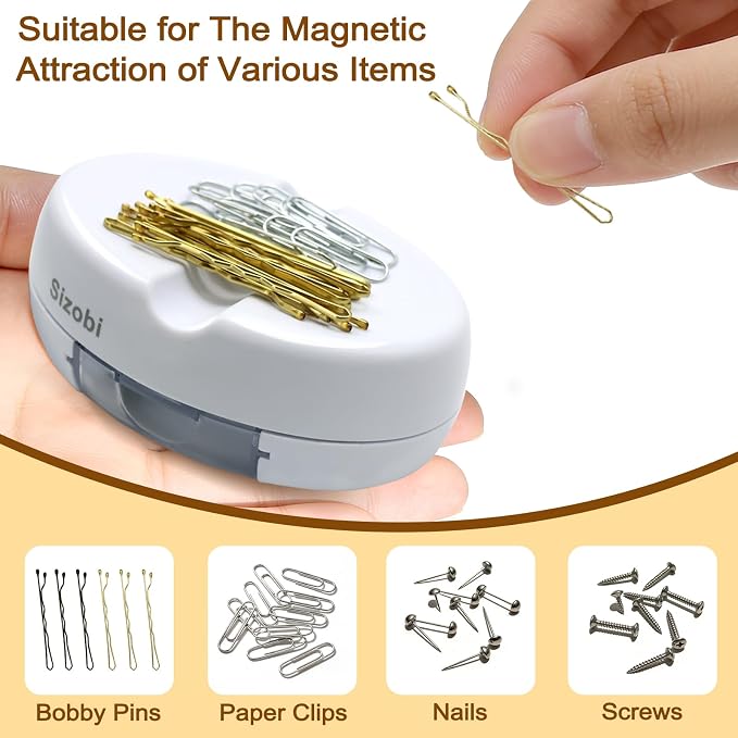Sizobi Magnetic Pin Cushions for Sewing with 100Pcs Ball Head Straight Pins | Magnetic Pin Holder, Sewing Supplies, Needle Magnetic Quilting Pins Holder Organizer, Bobby Pins Holder, White
