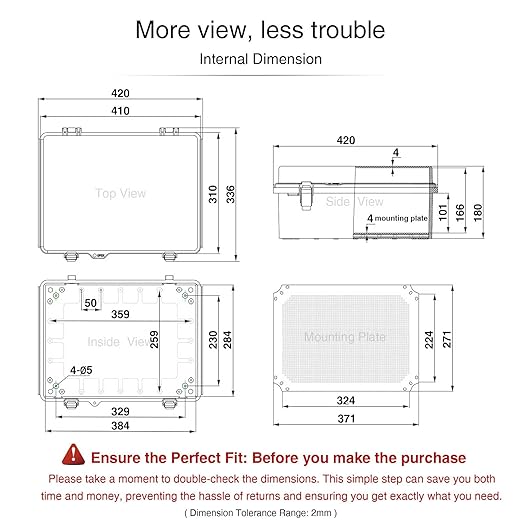 QILIPSU Waterproof Junction Box IP67 Outdoor Plastic Electrical Project Enclosure Weatherproof with Mounting Plate, Wall Brackets, Hinged Grey Cover 16.1"x12.2"x7.1"
