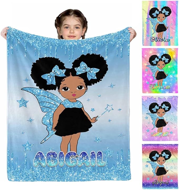 D-Story Personalized Gifts for Boys Girls Customized Blanket with Name Custom Blanket Personalized Flannel Throw Blankets African Style Blanket for Adult Kid Baby Birthday
