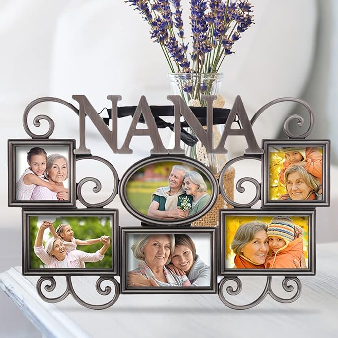 Lasody Nana Picture Frame,Cherish Every Memory,6 opening photo collage,Antique Silver,Mothers Day GiftsLasody Fathers Day And Mothers Day Collage Picture Frame (3”X2“+2“x2", Nana)
