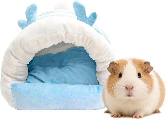 Guinea Pig Hideout, Warm Bed for Guinea Pig,Rabbits, Chinchillas, Guinea Pig Bed, Cozy Small Animal Winter Shelter (Blue, Medium)