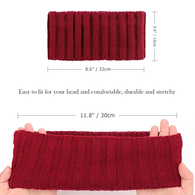 AQOKKA Knit Winter Headbands for Women Fuzzy Wool Fleece Lined Ear Warmers Elastic Turban Crocheted Head Wrap Winter Accessories for Women Cold Weather