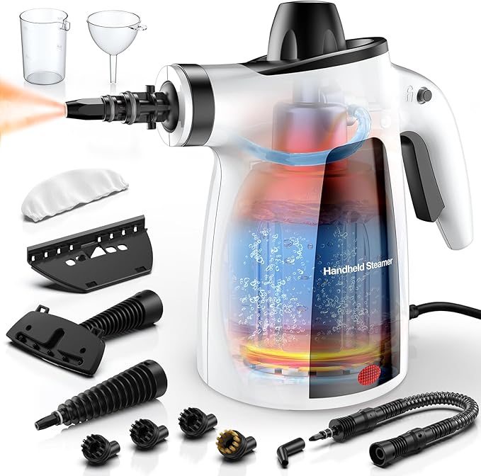 LABIGO Steam Cleaner, Pressurized Handheld Multi-Surface Natural Steam Cleaner with 12pcs Accessory & Safety Lock, Portable Steamer for Cleaning Home, Kitchen, Bathroom, Car, Upholstery, Grout, Window