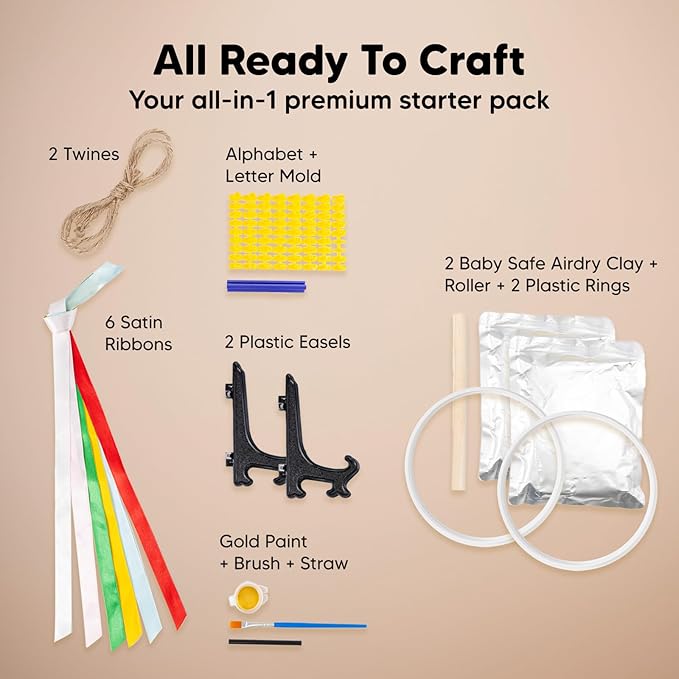 KeaBabies Baby Hand and Footprint Kit Girls, Boys - Personalized Baby Footprint Ornament Kit, Newborn Keepsake Gifts for New Mom, Easy to Use Handprint Makers, Cute Shower Gifts (Gold Paint, Cherish)