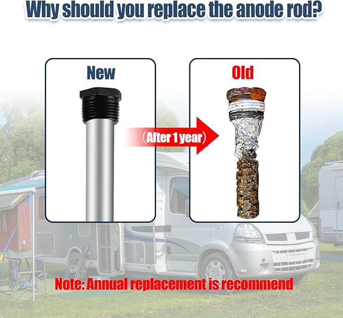 5 Pack RV Water Heater Anode Rod & Flush Wand Kit with Hex Wrench Socket Removal Tool, 9.25"L x 3/4" NPT Aluminum RV Hot Water Heater Anode Rod for Suburban, Mor-Flo, Extends RV Tank Life