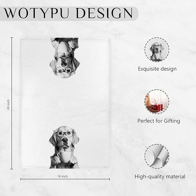 Funny Golden Retriever Kitchen Bar Towels, Golden Retriever Gifts for Women Men, Wine Coffee Lover Gifts Decorative Hand Towels for Kitchen Bar Cart Decor, 16x24 Inch Set of 2