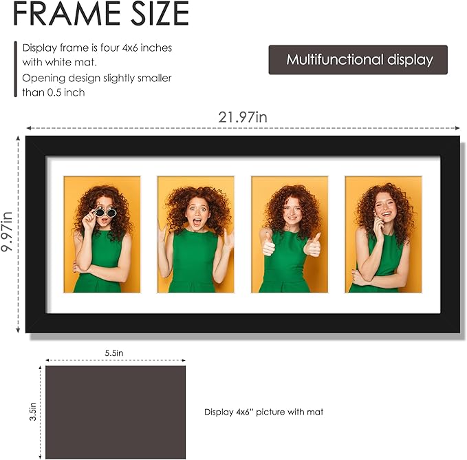 8x20 Collage Picture Frames Display Four 4x6 Picture Collage Wall Decor Wall Hanging or Tabletop Black