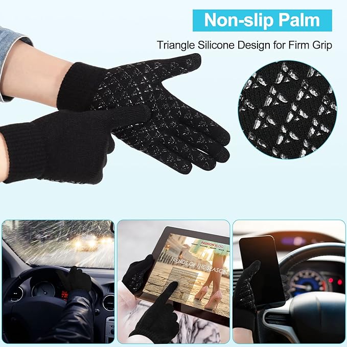 Winter Fleece Lined Beanie Hat Scarf Sock Touchscreen Gloves Set for Men Women