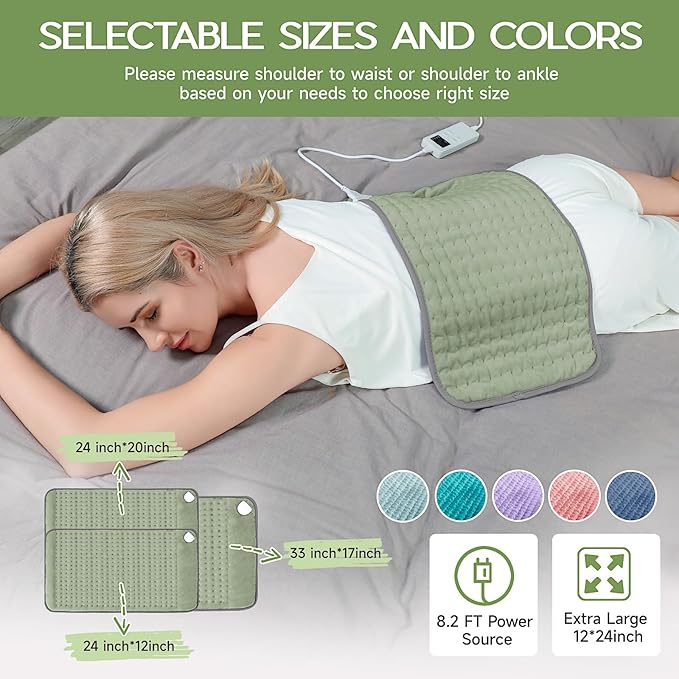 Heating Pad for Full Body Pain Relief 6 Heat Levels 4 Timers Soothes Back, Waist, Neck & Leg Aches Moist Machine Washable Holiday Wellness Gift