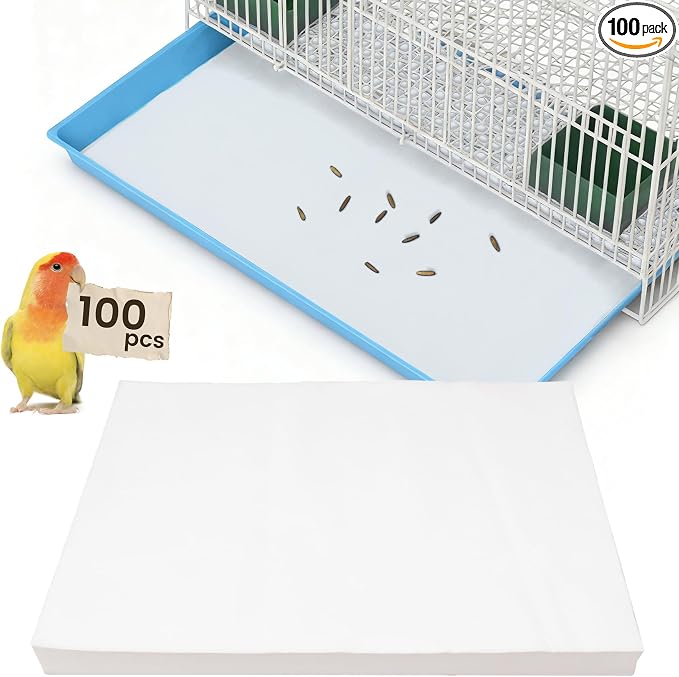 17.7x13.8in Bird Cage Liners,100 Sheets Pre-Cut Cage Tray Pads | Disposable Absorbent Non-woven Pads Absorb Moisture and Collect Feathers for Parrots, Cockatiels, Parakeets and Finches