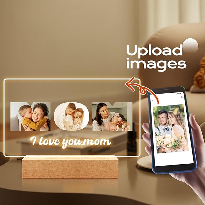 Custom MOM Picture Frame with Photos, Personalized Photo Frame with Night Light, Personalized Mothers Day Gifts for Mom, Personalized Mom Birthday Gifts from Daughter & Son