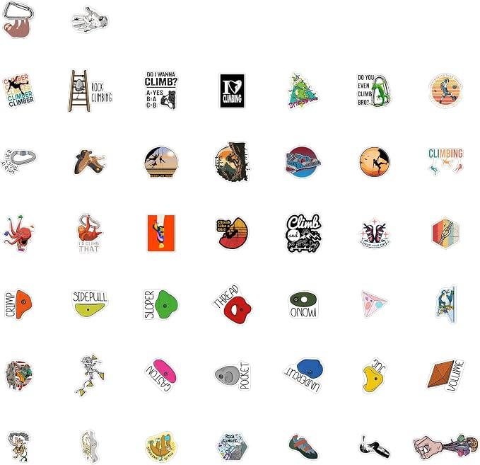 100Pcs Rock Climbing Stickers for Water Bottle and Laptop - Rock Climbing Party Supplies & Decorations, Waterproof Vinyl Decals, Adventure and Sport Stickers, Gifts for Women & Men