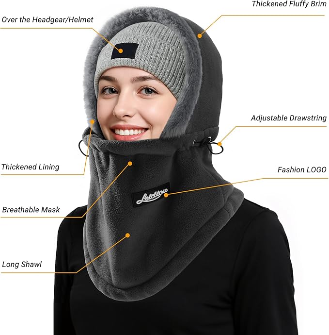 Balaclava Ski Mask for Women Winter Fleece Windproof Face Mask Neck Warmer Scarf Helmet Hood Outdoor