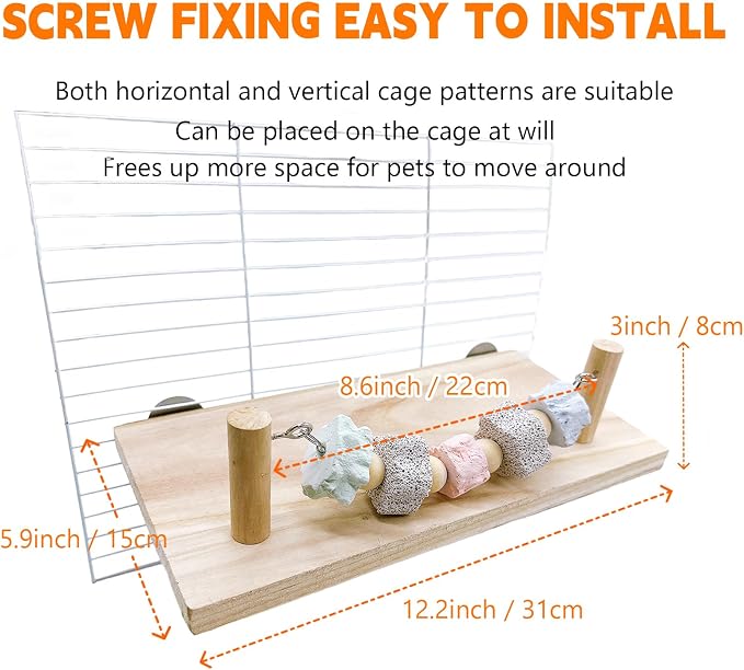 Hamster Platform Chinchilla Ledge Chew Toys with Lava Stone Block for cage | Wooden Climb Rest Shelf, Nail Trimming Bird Perch, Teeth Grinding Toys for Gerbil Mouse Parakeets Budgie Rat Cage Accessories