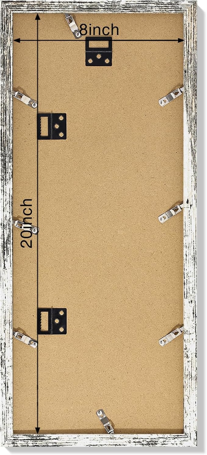 Vittanly 8x20 Collage Picture Frame, Displays 4Pcs 4x6 Pictures with Mat or 1Pcs 8x20 without Mat, Picture Frames Collage Wall Decor for Horizontal or Vertical Display, Distressed White, 1 Pack