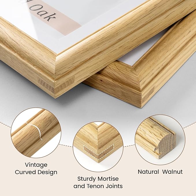 Natural Oak 12x12 Picture Frames Mat to 8x8 Picture Display Set of 3,Original Wood Handcrafted 12x12 Poster Frame with Tempered Glass Graduation Family Wedding Certificate Photo Wall Mounted