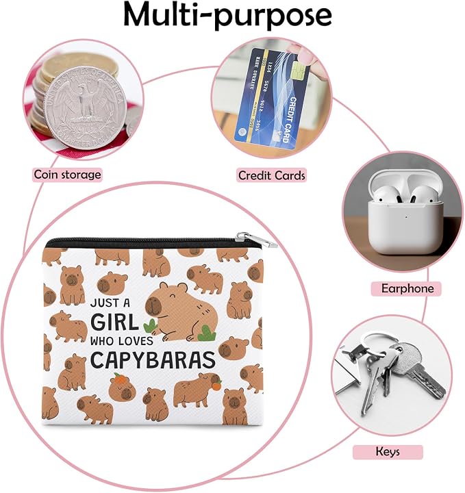 Capybara Lover Gift Coin Purse for Women Capybara Gift Stuff for Friend Bestie Sister Daughter Teens Animal Lover Gifts Christmas Birthday Valentines Present for Capybaras Lovers Zipper Change Pouch
