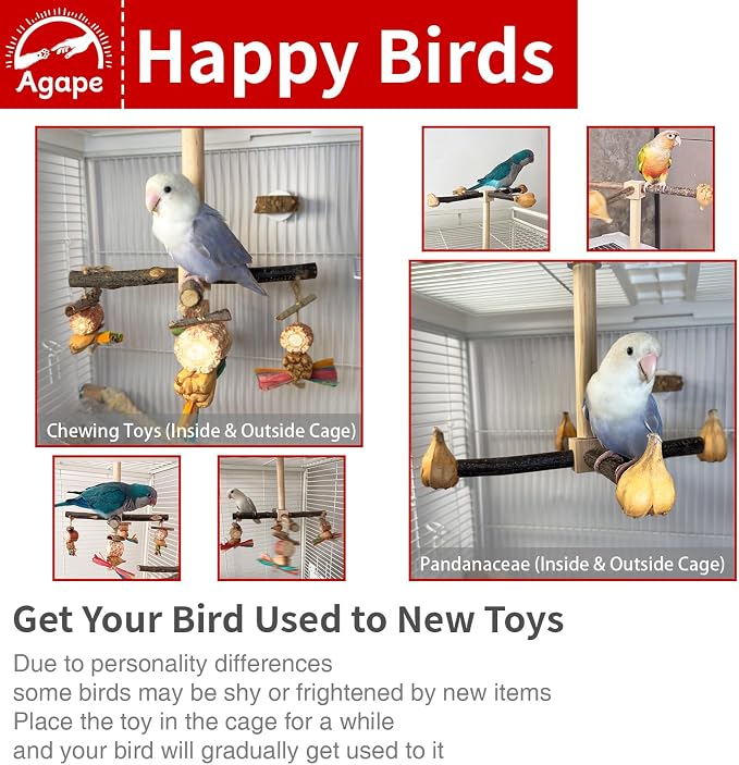 Agape Rotating Parrot Perch with Chew Toy, Wooden Stand for Small Birds | Natural Bird Cage Accessory for Parakeets, Cockatiels, Lovebirds, Conures, Budgies, Helps Reduce Boredom & Encourage Exercise