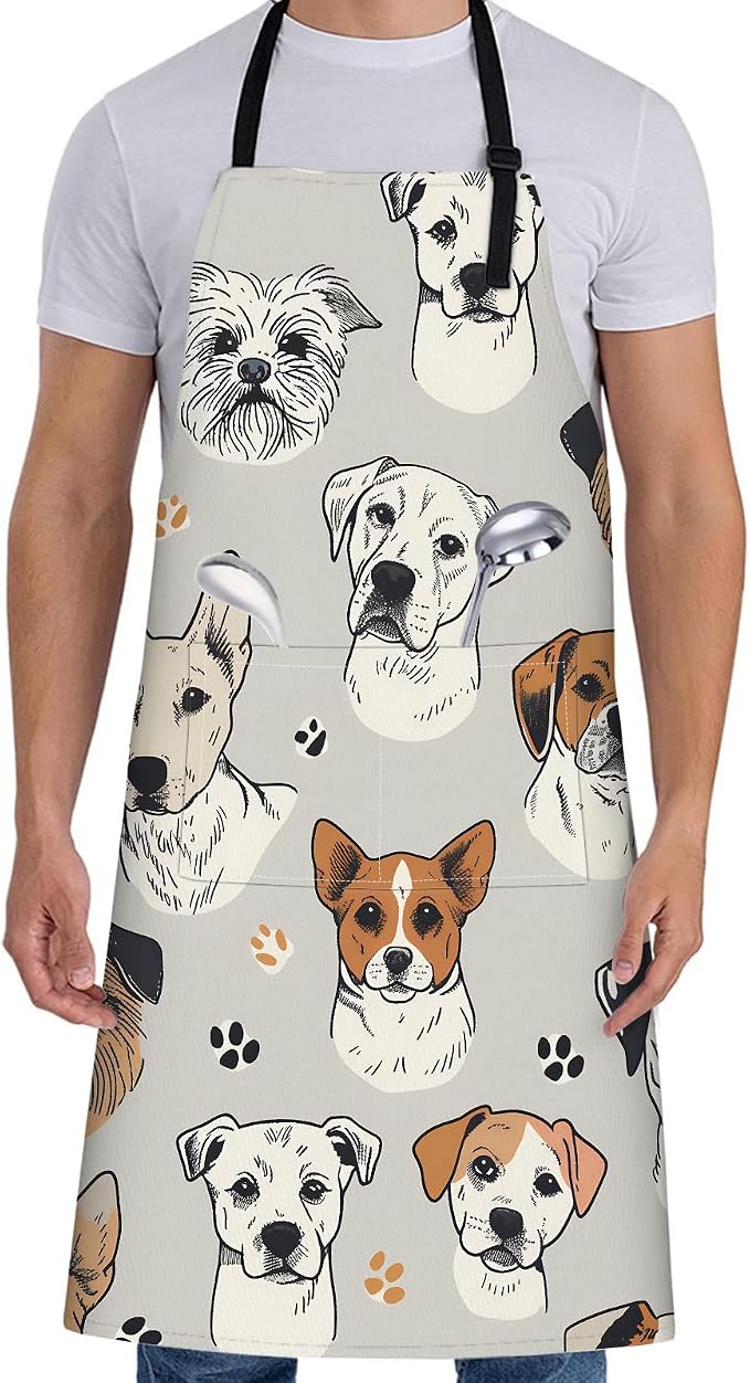 Cute Dog Face Apron for Women,28x33in,Fun Puppy Kitchen Aprons with 2 Pockets,Oxford Fabric,Pet Lovers Adjustable Apron for Cooking Baking Gardening Chef,Gifts for Mom Wife