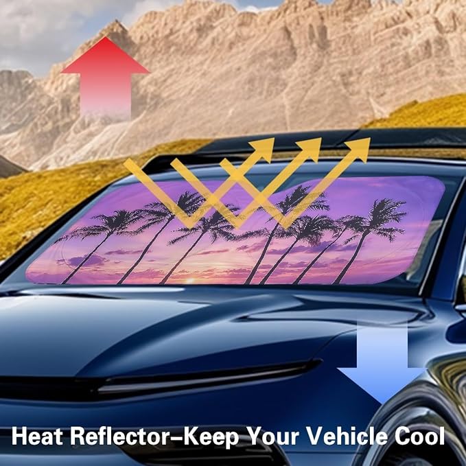 Palm Tree Vehicle Windshield Protecion All Seasons Front Windshield Sun Shade 66.5x34.4inches Offers Ultimate Protection for Cars Interior