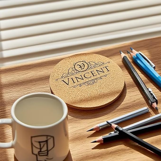 Set of 5 Personalized Custom Monogram Cork Coasters, Custom Wedding, Housewarming Gifts, Promotional Giveaways (Design #1)