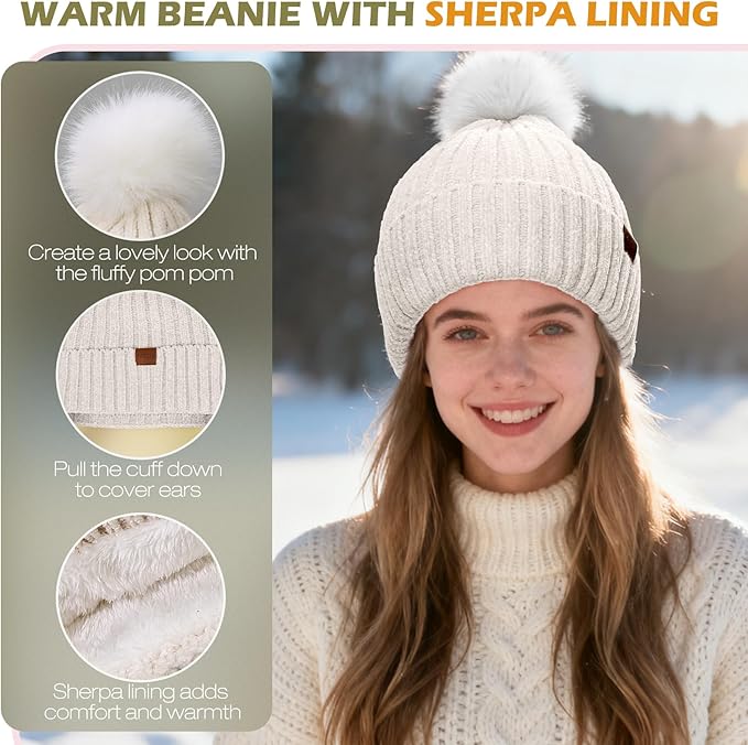 Winter Hats Gloves Scarf Set for Women, Beanie Hat Headband Ear Warmer, Infinity Scarf Touchscreen Gloves for Cold Weather