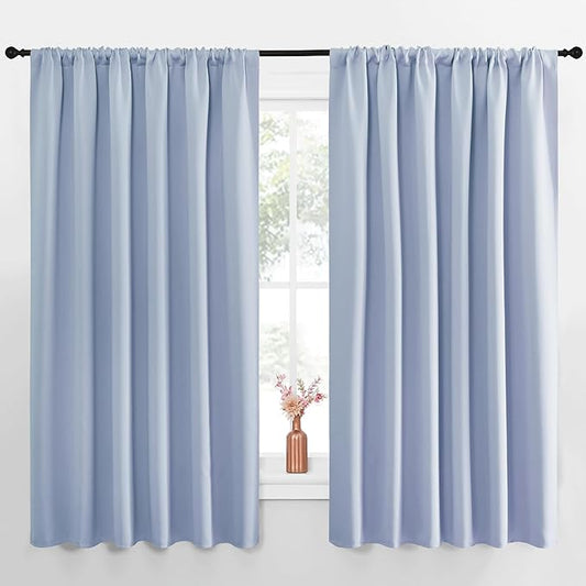 NICETOWN Blackout Curtains for Bedroom, Blackout Curtain Panels, Vintage Blue, 1 Pair, 70 by 63-inch, Window Treatment Energy Saving Thermal Insulated Solid Rod Pocket Blackout Drapes/Draperies