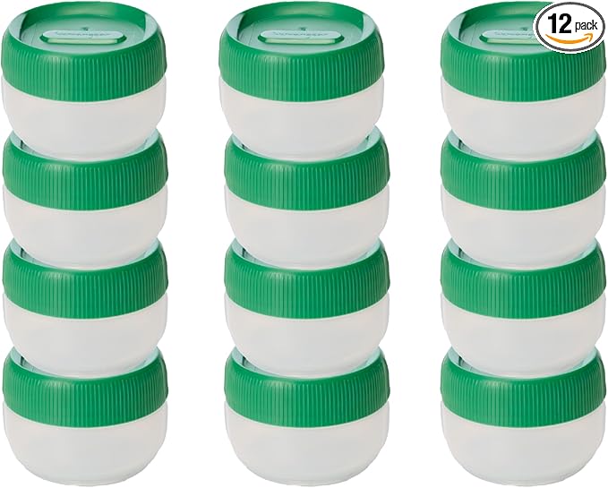humangear STAX, Stackable Snack Containers - Leak-Proof Snack Travel System - FDA-Food Safe, BPA/PC/Phthalate-Free - Stackable & Click-Together Food Storage, Small Short 12-Pack, Clear/Forest Green