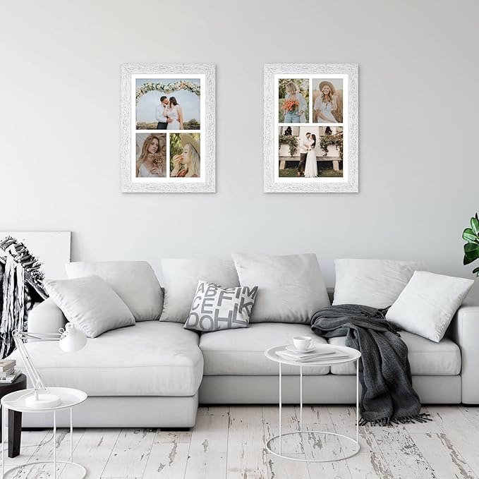 11x16 Picture Frame Display 3 opening Picture Frame 5x7 and 8x10 Collage,Multi Photo Frame with Mat,Plexiglass,Horizontal and Vertical Formats for Wall Decor,Distressed White Wood Grain