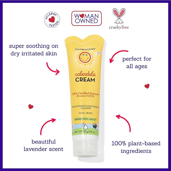 California Baby Calendula Cream | 100% Plant-Based Moisturizer | Lavender Baby Lotion | Face Moisturizer For Dry Skin | Hypoallergenic | 1.8 oz / 51g