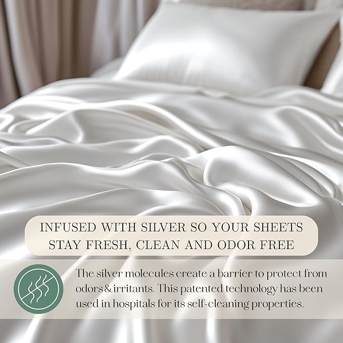 CASILVA Eucalyptus Sheets - Infused with Silver for Anti-Odor, Softer Than Silk Fibers, More Cooling Than Cotton - Perfect for Hot Sleepers & Sensitive Skin - 100% Tencel Lyocell - Full Sheet Set