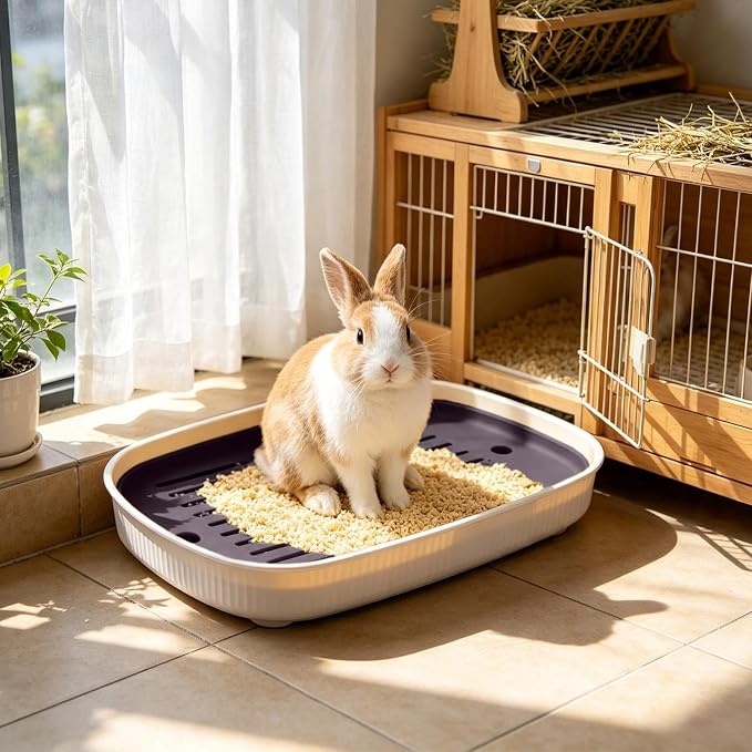 Rabbit Litter Boxs, Small Animal Litter Tray Potty Trainer with Grate，Black | Anti Splash bunny litter box, Easy Clean Litter Box for Bunny Hamster Ferret Rats Guinea Pigs Hedgehog 14.37x9.65x1.97in