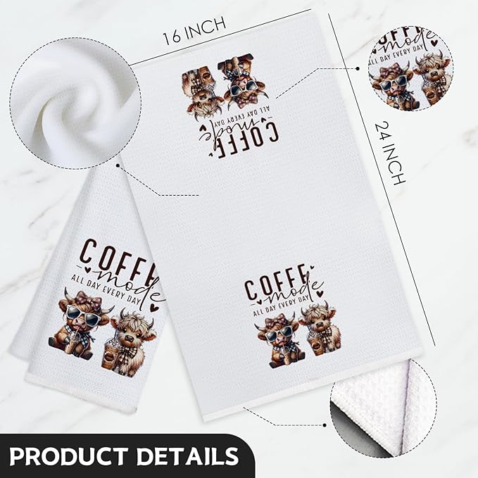 Coffee Kitchen Towels, Coffee Towels for Coffee Bar Kitchen, Barista Towels, Cow Dish Towels Tea Towels, Coffee Kitchen Decor, Cow Kitchen Decor, 16x24 Inch