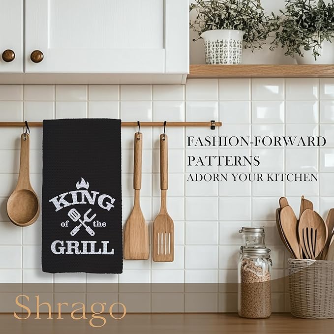 Funny Kitchen Towels, Personalized Grilling Gifts for Men, BBQ Grilling Cooking Dish Tea Towels for Kitchen, King of The Grill Decorative Hand Towel, 16x24 Inch