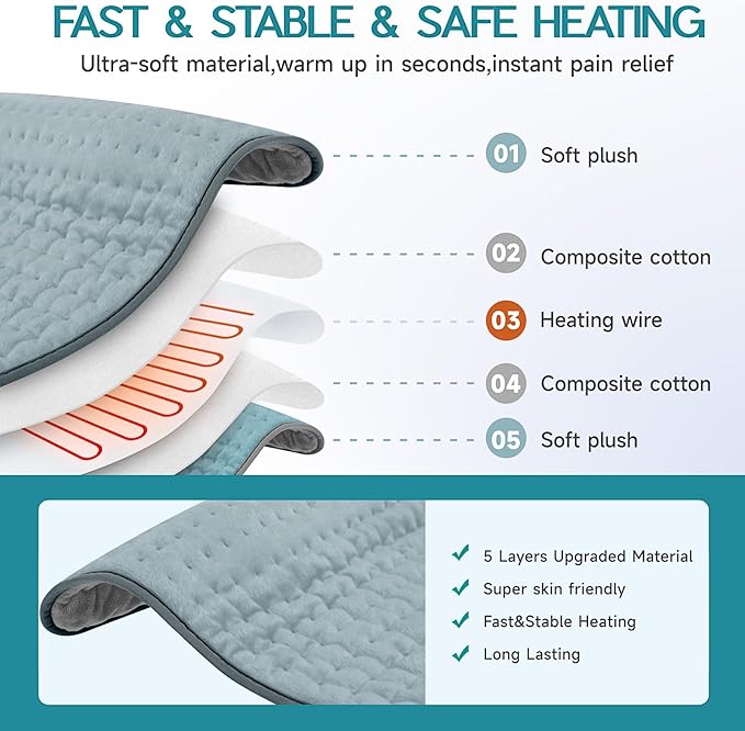 Heating Pad for Period Cramps, Electric Heating Pad for Neck & Shoulders & Back with 6 Heating & 4 Timer Setting, Christmas Gift for Women, Girl, Sister, Her(Gray, 20'' x 24'')