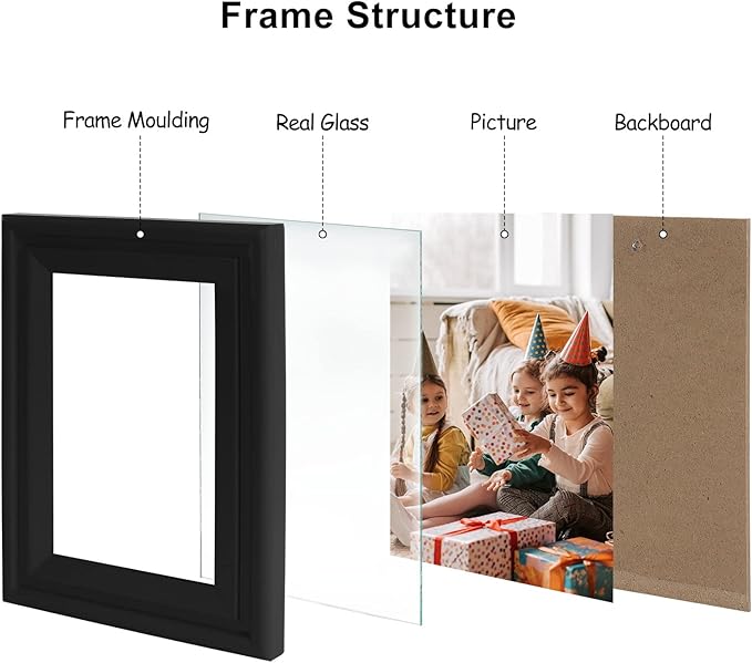 4x6 Double Hinged Picture Frame Folding Photo Frame Vertical and Horizontal in Black Pine Wood with Real Glass for Tabletop X2-HEI-SH46