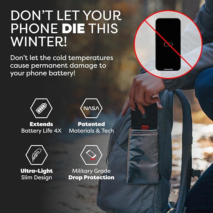 PHOOZY Apollo Thermal Phone Case | Insulated Phone Pouch Extends Battery Life 3X in Freezing Weather | Cold Resistant Drop Protection | Military Grade Water Resistant | Medium | Silver
