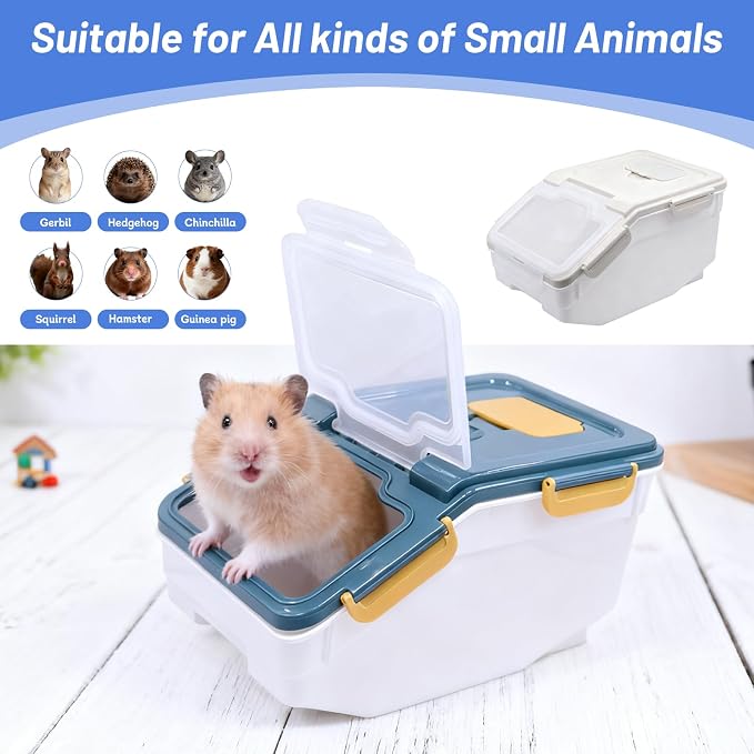Saim Extra Large Chinchilla Sand Bath Container, 7.4-Inch Hight Dust Bath House with Low-Mess Lid & Scoop, Digging Box for Hamster Hedgehog Small Animals - Blue