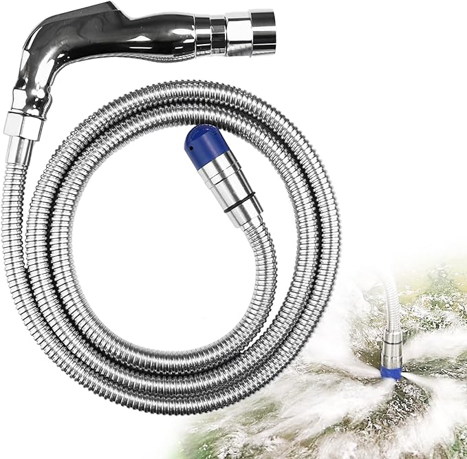 COOSPIDER RV Black Tank Flexible Swivel Stick Rinser 57 Inch, Stainless Steel Camping Toilet 360° Powerful Rotary Cleaning Hose with 1 Inch to 3/4 Inch Connector, for Black Sewer Holding Tank