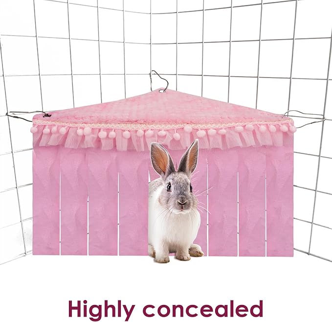 Lace Trim Guinea Pig Corner Hideout, Fleece Forest Cage Accessories, Pet Corner Hideaway for Guinea Pigs, Rabbits, Ferrets, Chinchillas, Hedgehogs (Pink)