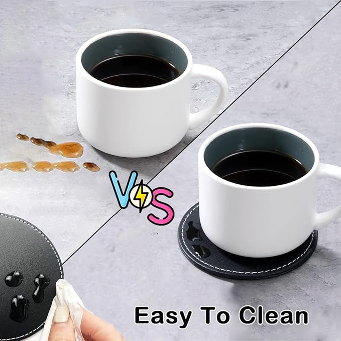 Custom Photo Coasters, Personalized Name Monogram PU Leather Coaster, Customize Logo Letter Non-Slip Heat Resistant Waterproof Reusable for Coffee Table Bar Beer Wine Cup Housewarming Wedding Party