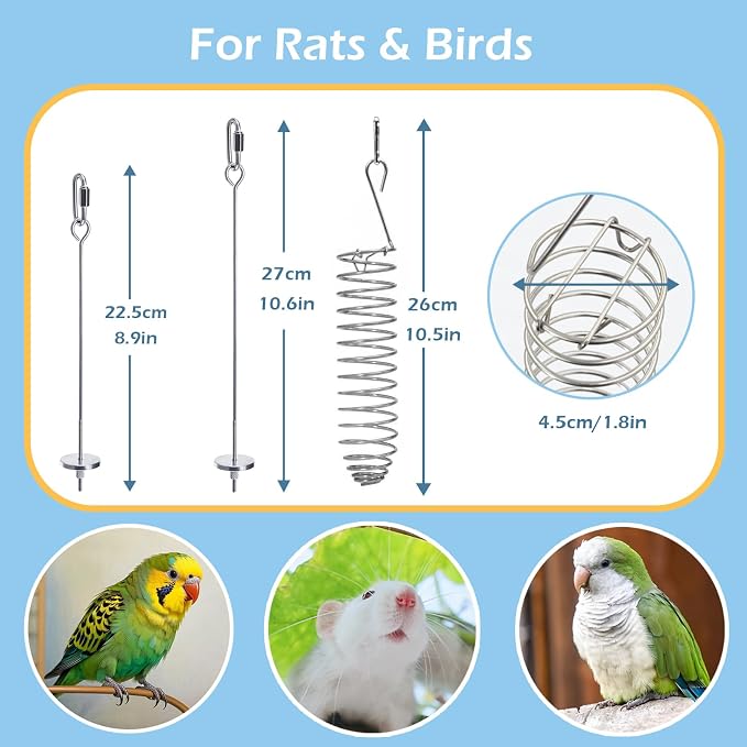 3Pcs Rat Enrichment Toys, 304 Stainless Steel Holder for Fruit Veggie | Fancy Mice Cage Puzzle Toy, Hanging Rodent Slow Feeder to Keep Pets Healthy, Bird Foraging Toy for Parakeet, Dishwasher Safe