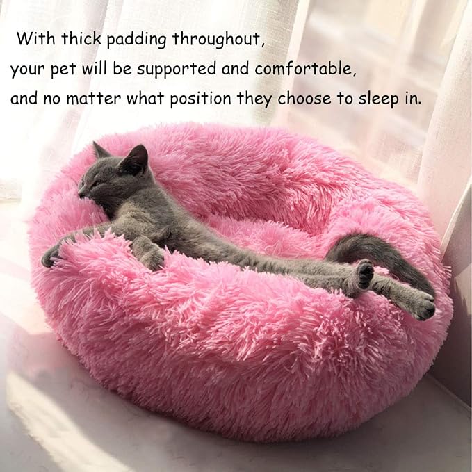 Dog Bed for Small Dogs & Cats, 24 Inch Medium Fluffy Washable Donut Bed | Plush Puppy Bed and Cat Bed for Pets up to 25 lb, High-Loft Polyester Fill with Water-Resistant Non-Skid Base for Indoor Use