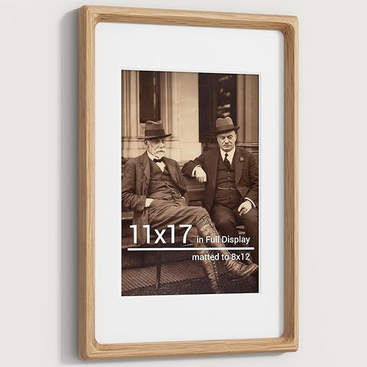 Heimlove 11x17 Picture Frames Natural Oak,Original Wood Hand Make Crafted Diploma Frame with Mat to 8x12 Graduation Picture Display,Family Picture,Wedding Picture,Photo,Certificate Wall Mounted