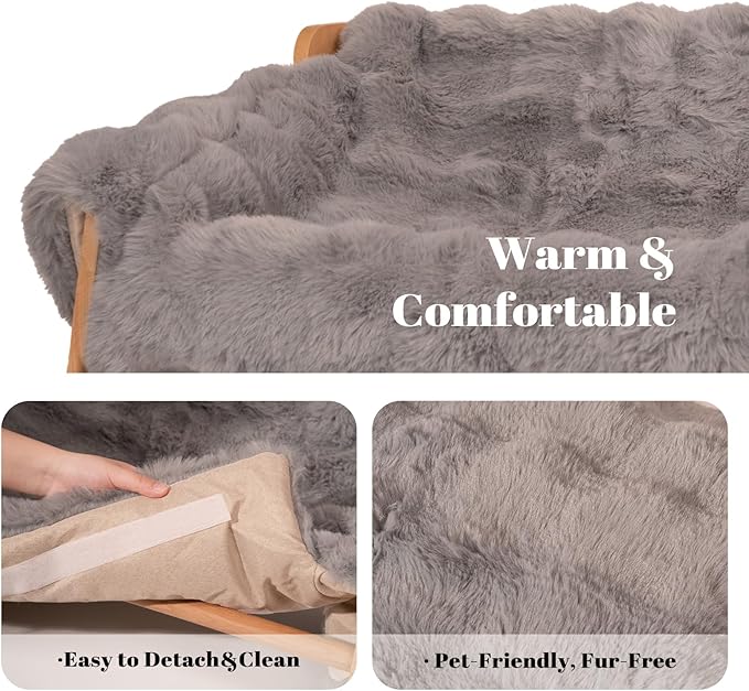 CHEERHOME PETS Elevated Cat Couch Bed Wooden Raised Kitty Sofa Lounge Chair | Washable Fluffy Cover Wooden Elevated Pet Furniture for Indoor Cats and Puppy(Dark Grey)