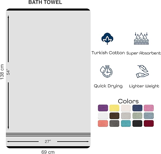 Hawmam Linen Black Bath Towels 4-Pack - 27x54 Soft and Absorbent, Premium Quality Perfect for Daily Use 100% Cotton Towel 600 GSM