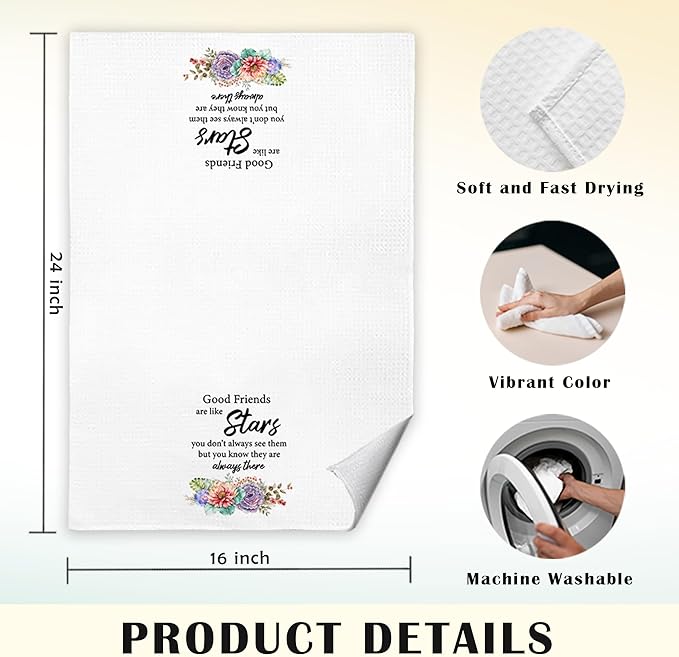 JINYO Good Friends are Like Stars Gifts Kitchen Towels, Friendship Gifts for Women Hand Towels, Best Friend Bestie Gifts Dish Towels Tea Towels for Kitchen, Long Distance Friendship Gifts, 16x24 Inch
