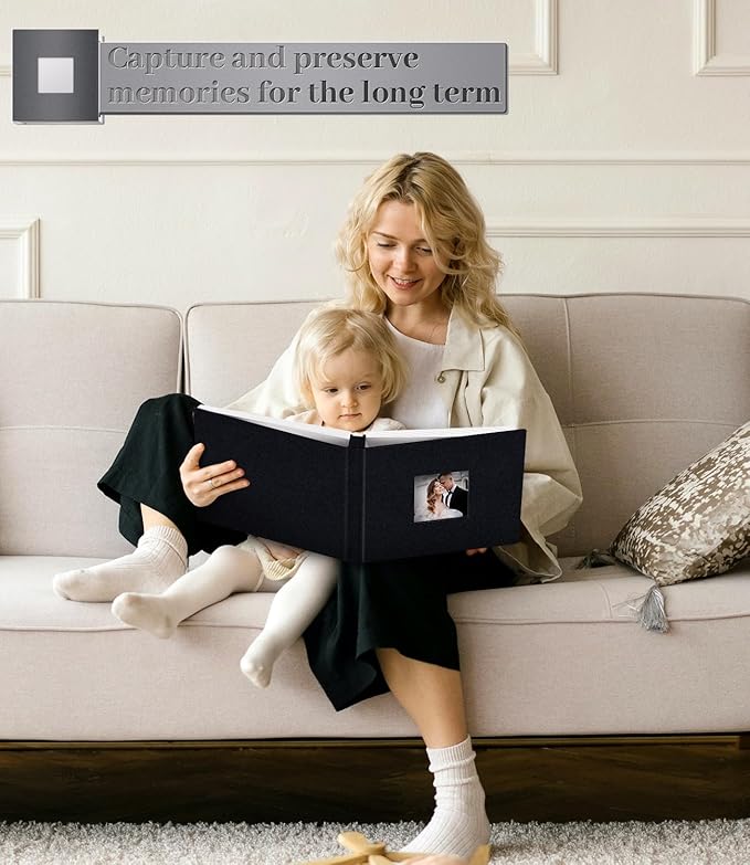 Photo Album Self Adhesive Scrapbook Album for 3x5 4x6 5x7 8x10 Pictures,120 Pages Linen Cover with Display Window DIY Photo Book,Ideal Gifts for Family Travel Wedding Baby