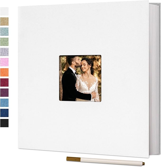 Vienrose Large Photo Album Self Adhesive for 4x6 8x10 Pictures Linen Scrapbook Album DIY 60 Blank Pages with A Metallic Pen